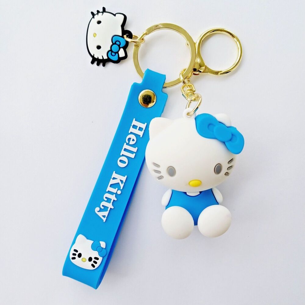 Sanrio HELLO KITTY Blue Molded 3D FIGURE KEYCHAIN Charm Backpack Fob Carry Strap